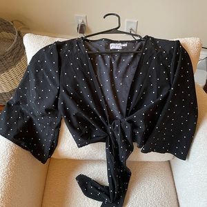 Princess Polly Black and White Polka Dot Wrapped Top